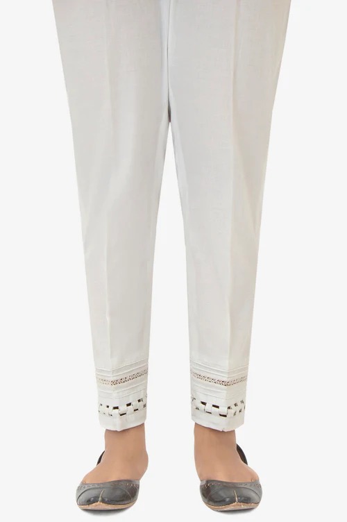 Embellished Cambric Cigeratte Pants - White
